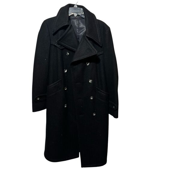 Vintage Esprit by campus Unisex black wool trench coat Lined made USA Small/38 - Picture 3 of 12